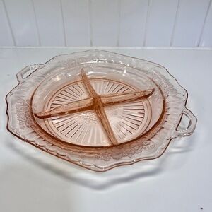 Anchor Hocking Pink Glass Divided Dish With Handles Mayfair Rose Relish Candy